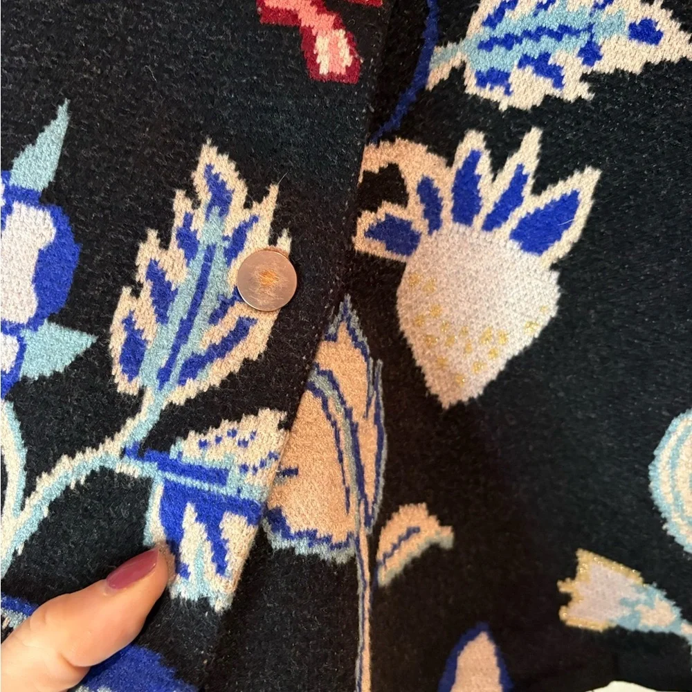 183 Anthropologie Icon Sweater Coat Jacket Deer Flamingo Animals Black size M - Picture 10 of 12